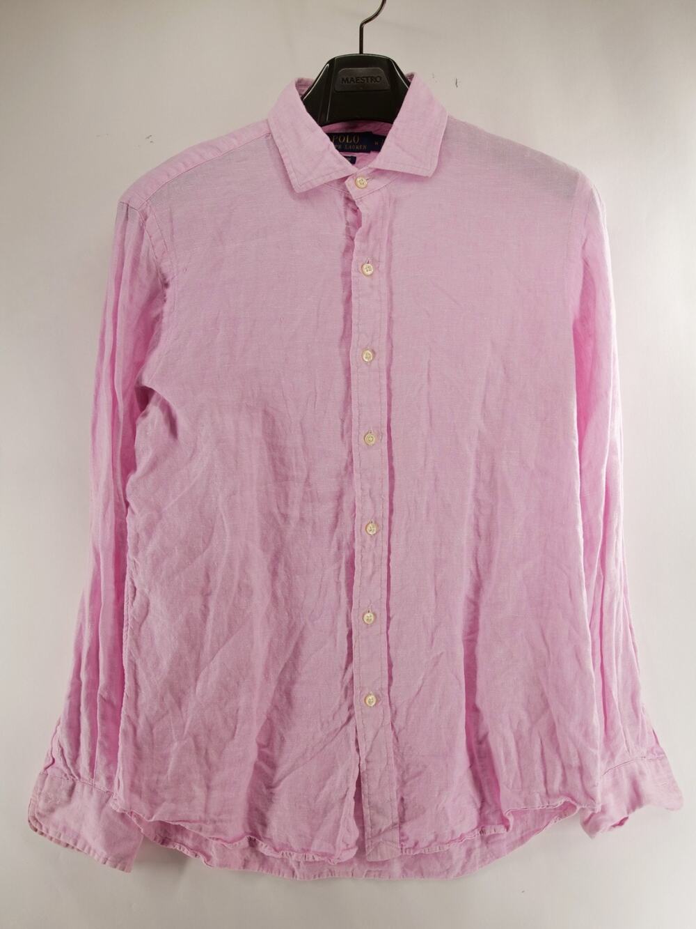 Polo Ralph Lauren Mens M 100% Linen Button Up Shirt Pink Classic Fit Medium